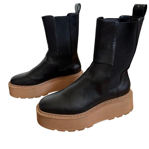 H&M Black Platform Chelsea Boots Size 38 US 7 Bloggers Classic - Picture 9 of 13